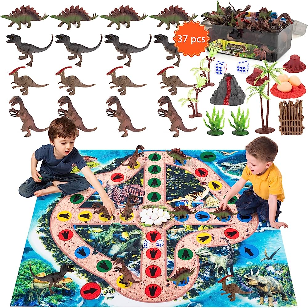 Photo 1 of 37 pcs Dinosaur Ludo Toys with Dinosaur Figures, Mat, Volcano, etc, Children's Fun Intelligence Toys, Perfect Dinosaur Playset for 3,4,5,6,7+ Years Old Kids, Boys & Girls