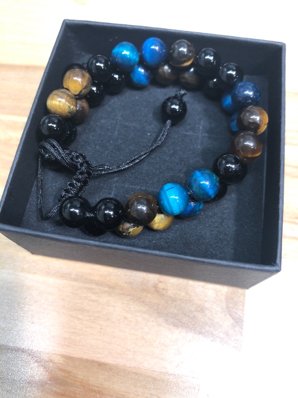 Photo 1 of Triple Protection Bracelet, Tiger Eye Bracelet Men Handmade Bracelets, 8mm Healing Bracelets Tigers Eye Stone Black Obsidian Bracelet Bring Good Luck Bracelet for Women Men