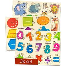 Photo 1 of *SIMILAR TO STOCK PHOTO* Quokka Wooden Toys for 1 2 3 - Toddler Puzzles Pack for Babies - Educational Games for Learning Numbers, Shape, Animals
