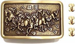 Photo 1 of HTLEATHER Solid Brass Belt Buckle For Men, Belt Buckles Eight Horses, 3 pcs Screw Belt Brass Solid.
