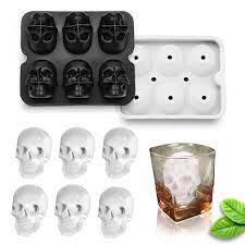 Photo 1 of 2 pack Large Skull Ice Cube Mold Silicone Ice Cube Tray with Transparent lid, A Set of 6 Flexible Silicone Ice Maker, Ice Trays for Freezer for Whiskey, Cocktails, Champagne and Drinks
