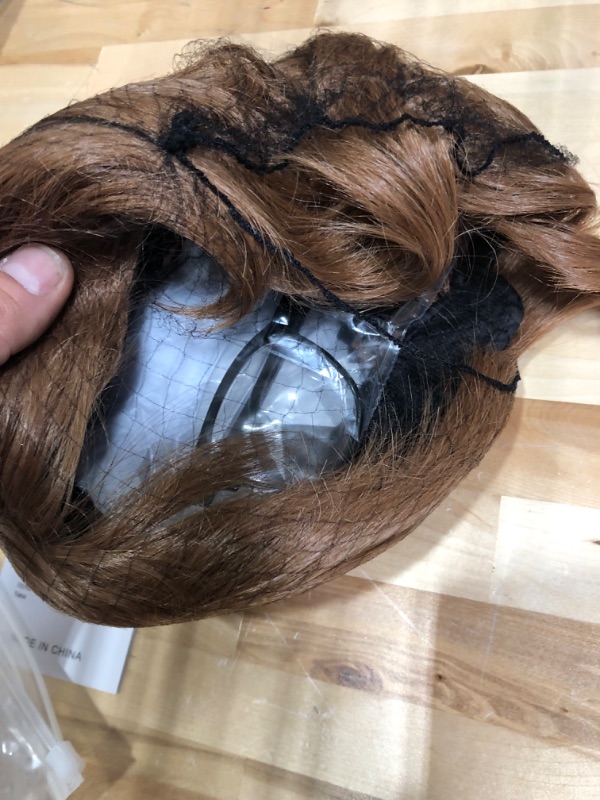 Photo 2 of Koonfan Short Golden Brown Shaggy Wig Men Austin Costume Wig with Black Glasses