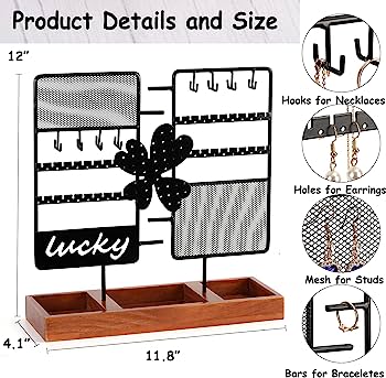 Photo 1 of GHIAKQYT Earring Holder Organizer Wood Earring Organizer Stand Jewelry Holder Organizer Jewelry Holder Stand with Wooden Tray for Jewelry Storage and Showcase