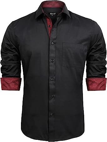 Photo 1 of Alizeal Men's Business Slim Fit Dress Shirt Long Sleeve Patchwork Button-Down Shirt- medium