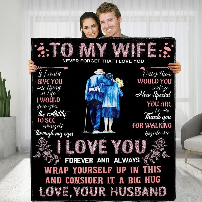 Photo 1 of  KERAOO to My Wife Blanket Gifts - I Love You My Wife - Christmas Valentines Gifts for Wife - Birthday Gifts for Wife - Anniversary Romantic Gifts for Wife Her Blanket