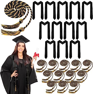 Photo 1 of 24 Pcs Graduation Stole and Graduation Cords with Tassel Plain Satin Graduation Sash Honors Cords for Graduation Adult