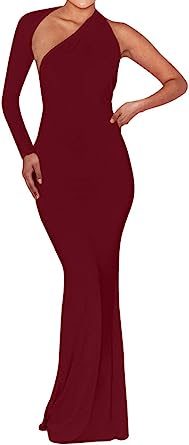 Photo 1 of BEAGIMEG Women's Sexy Elegant One Shoulder Backless Evening Long Dress size small