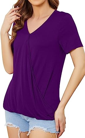 Photo 1 of AYIFU Womens Maternity Nursing Tops Short Sleeve Breastfeeding Shirts Casual Wrap V Neck Blouses size XL