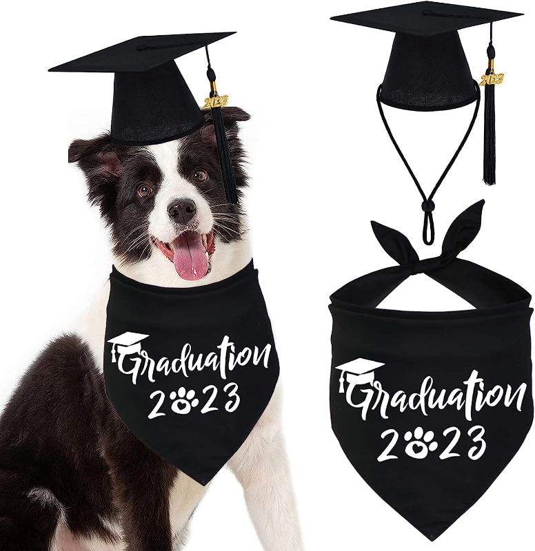 Photo 1 of 2PK-JOTFA 2023 Dog Graduation Bandana and Dog Graduation Cap with 2023 Black Tassel for Graduation Gift 2023 Graduation Party Supplies (Dog Graduation Cap &...
