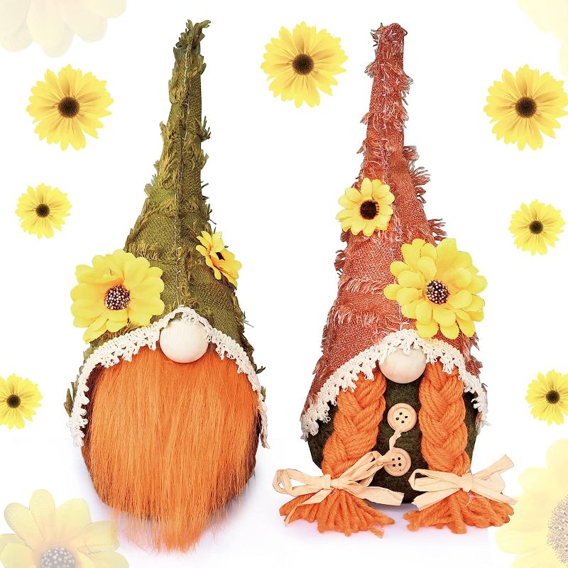 Photo 1 of 2PK-YuQi Summer Sunflower Gnome Decorations for Home, 2PCS Sunflowers Gnomes Plush Home Decor Clearance for Tiered Tray, Spring Summer Sunflower Kitchen Decor Gifts
