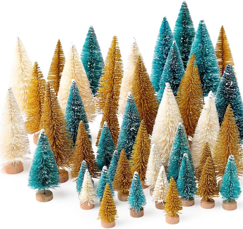 Photo 1 of 30Pcs Mini Christmas Trees, Artificial Christmas Tree Bottle Brush Trees Christmas with 5 Sizes, Sisal Snow Trees with Wooden Base for Christmas Decor...
