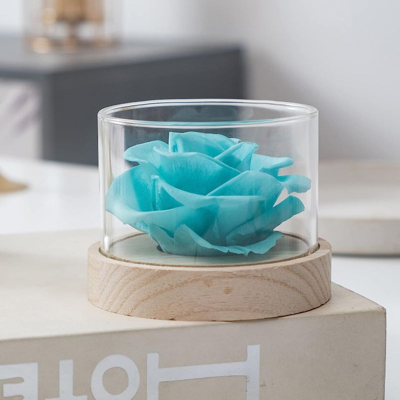 Photo 1 of Home Scent Fragrance Rose Flowers Preserved Real Rose Flower for Valentines Day Christmas Wedding Gift for her Gift for Mom (Tifny Blue)
