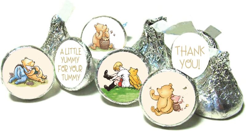 Photo 1 of 5PK-8 Pcs Cute Winnie Stickers 0.75 Inch Thank You Stickers Mini Kisses Labels Chocolate Candy Stickers The Pooh Baby Shower Decorations 1 st Birthday Party...
