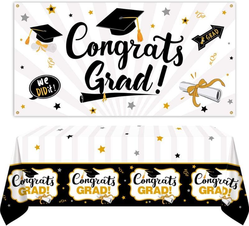 Photo 1 of 2023 Graduation Party Party Supplies Graduation Party Banner (36"x 70") and Graduation Party Tablecloth (54"x72") Graduation Party Decoration 2 items