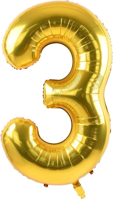 Photo 1 of  40 Inch Gold Large,Number 3 Digit Helium Balloons,Foil Mylar Big Number Balloons for Birthday Party Supplies Decorations
