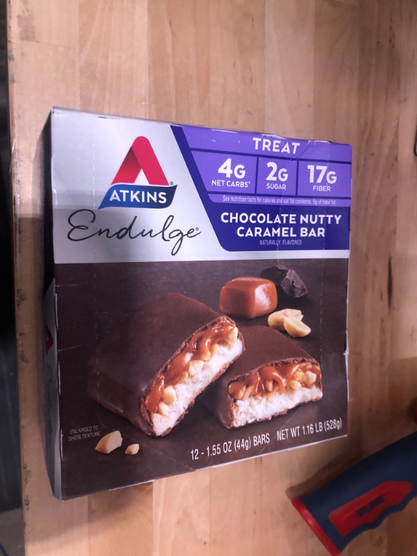 Photo 1 of Atkins Endulge Treat Caramel Nut Chew Bar. Rich & Decadent Treat. Keto-Friendly. (5 Bars) Chocolate Nutty Caramel Bar 12 Count