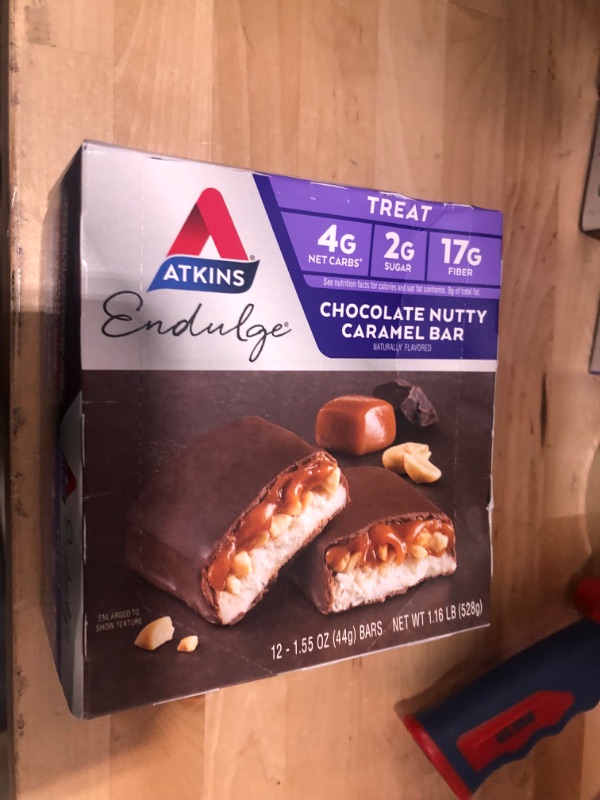 Photo 1 of Atkins Endulge Treat Caramel Nut Chew Bar. Rich & Decadent Treat. Keto-Friendly. (5 Bars) Chocolate Nutty Caramel Bar 12 Count