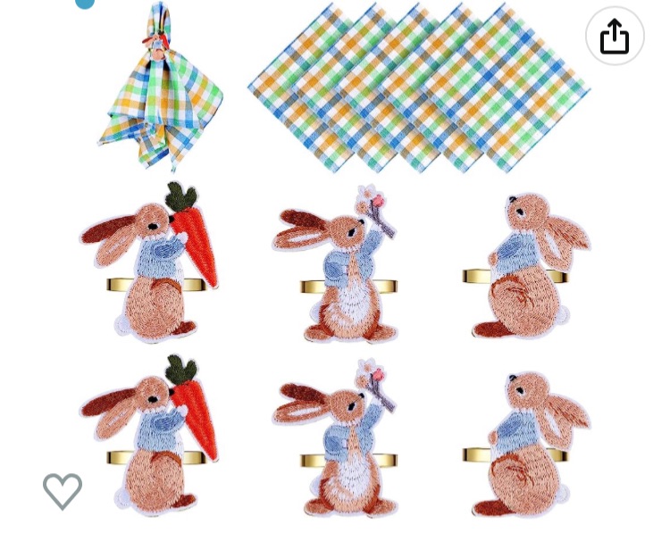 Photo 1 of 12 Pieces Easter Napkin Rings-Bunny Napkin Holder Rings Gingham Buffalo Plaid Check Napkins Set Pure Cotton for Easter Decoration Party Dining Table Settings Decor (Cute Style)