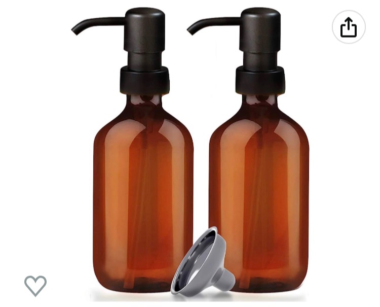 Photo 1 of 2 Pack Premium Amber Multi-Purpose Refillable Plastic Soap Dispenser Pump Bottles | Matte Black Dispenser | Stainless Steel Funnel | Kitchen Decor | Bathroom Decor | (500ml)