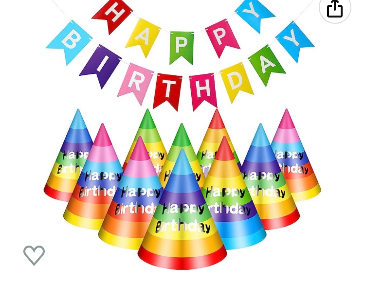 Photo 1 of 20 Pieces Rainbow Birthday Party Hats Colorful Birthday Cone Hats with Happy Birthday Banner for Kids Adults Birthday Party Decorations