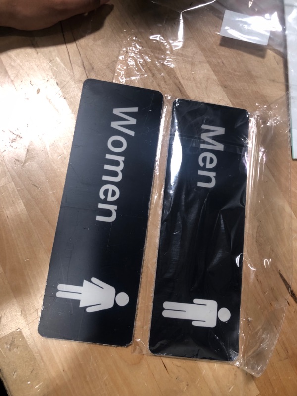 Photo 3 of (Set of 2) Restroom Signs, Men's and Women's Restroom Signs - Black and White, 9 x 3-inches Bathroom Signs, Restroom Signs for Door/Wall by Tezzorio

