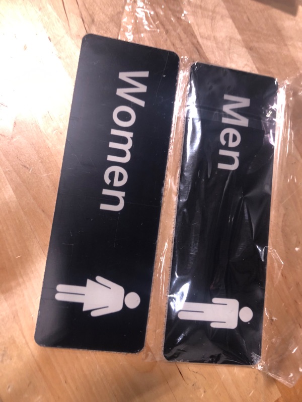 Photo 2 of (Set of 2) Restroom Signs, Men's and Women's Restroom Signs - Black and White, 9 x 3-inches Bathroom Signs, Restroom Signs for Door/Wall by Tezzorio
