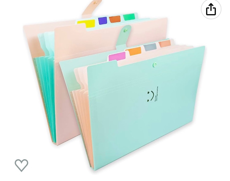 Photo 1 of 2 PACK Expanding File Folders, 2 Pack Plastic Paper Organizer Folder with Labels, Letter A4 Paper Expanding Folder with Snap Closure, Cute Folders with 5 Pockets for School Home Work Office (Jade&Pink) AND WHITE FOLDER