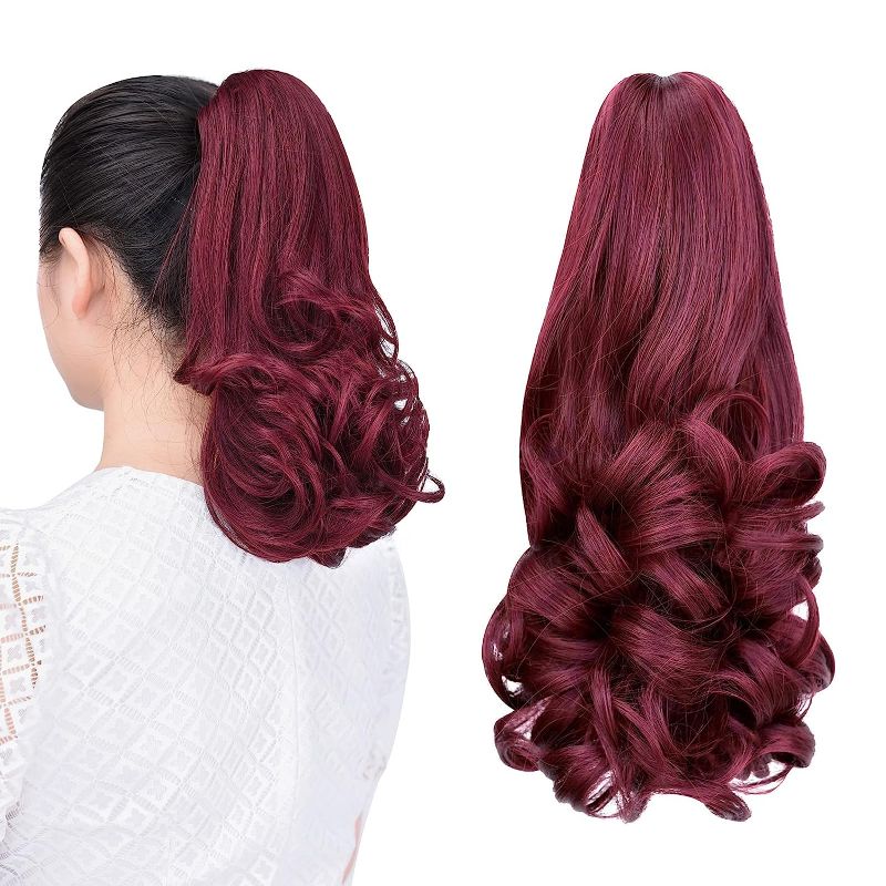 Photo 1 of ShulaSHOP ponytail extension,12" claw clip hair extensions ponytail short curly hair Hair Extension Natural Looking Synthetic Hairpiece for Women Bburgundy
