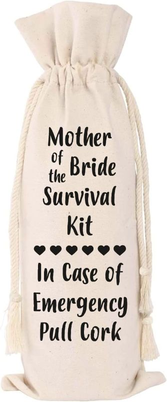 Photo 1 of **SET OF 2** HappyBeeCo Mother of The Bride Gift Wine Bag, Bag For Engagement Party, Wedding Couples, Bride, Groom, 1 Pc Bottle Cover, Off-White, 13.5 * 5.5 Inches
