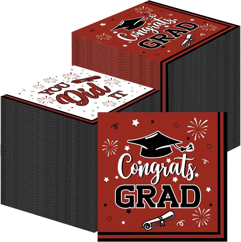 Photo 1 of 100pcs Graduation Napkins, Maroon Graduation Lunch Napkins Congrat Grad Napkins, You Did It Disposable Dinner Guest Napkins for College High School Graduation Decorations Class of 2023
