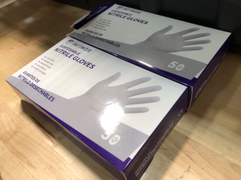 Photo 2 of **SET OF 2** Infimor Gloves Nitrile Disposable Latex Free, 4 mil Powder Free Food Grade, Fingertips Textured Cleaning Supplies 50Pcs SMALL EXP DATE 03-2025
