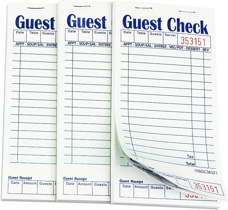 Photo 1 of [100 Pads, 50 Sheets/Pad] Single Part Guest Checks Pad for Restaurants, Perforated 1 Part Light Green and White Check with Bottom Guest Receipt for Bars, Cafes and Restaurant Orders
