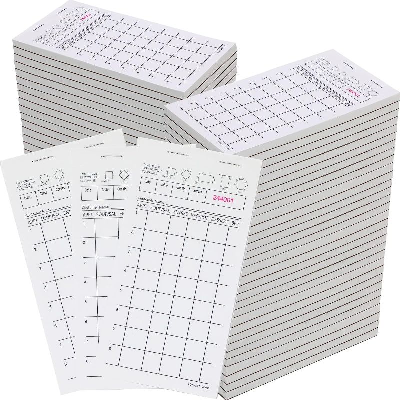 Photo 1 of 60 Pads Guest Check Pads,100 Sheets/pad, 6000 Sheets in Total, White Server Pad Order Pad Paper 1 Part Guest Check with 8 Lines Notepad for Waiter and Waitress Receipt Book, Diners, Restaurant