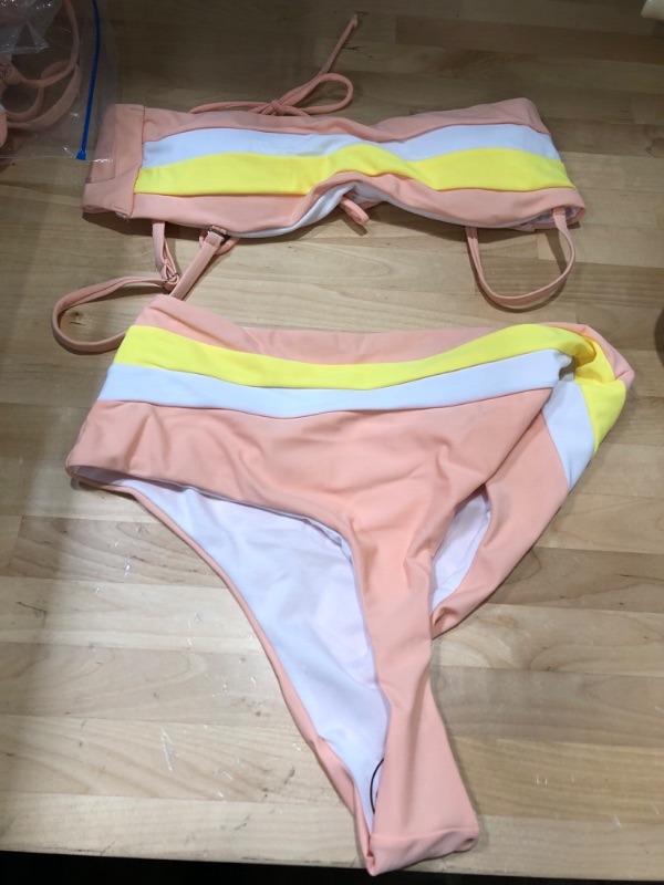 Photo 1 of ERASHE Women's Spaghetti Strap Lace Up High Waist Color Block 2 Piece Bikini Set Swimsuit (DIFFERENT COLOR IN PICTURE THAN ACTUAL PHOTO SIZE M