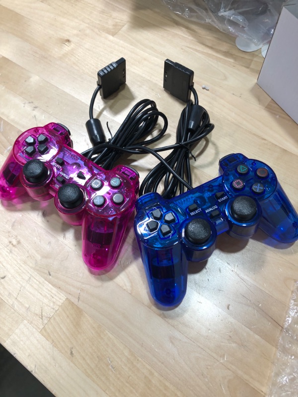 Photo 1 of JINHOABF Wireless Controller for PS2,Built-in Dual Vibration 2.4G Gamepad Joystick Compatible for Playstation 2,with Wireless Receivers (Clear Blue and Clear Purple)
