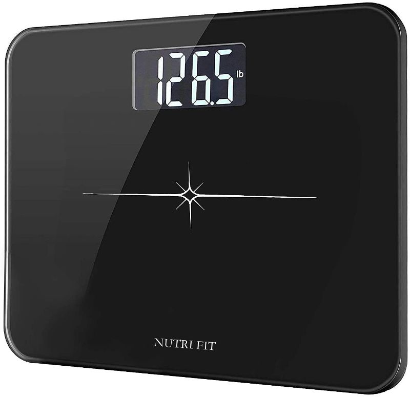 Photo 1 of NUTRI FIT Extra-Wide/Ultra-Thick Digital Body Weight Bathroom Scale with 3 Inch Large Easy Read Backlit LCD Display Max Capacity 400lb Step-on Technology, Black
