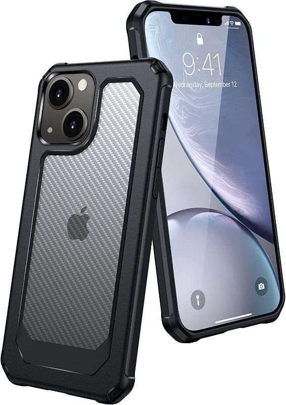 Photo 1 of 2-pack\
CASEDADDY [Military Protective Designed for iPhone 13 Case 6.1 inch, Shockproof Black Heavy Duty Rugged Phone Case Cover for Men & Boys with Translucent Anti-Scratch Carbon Fiber Back- Black