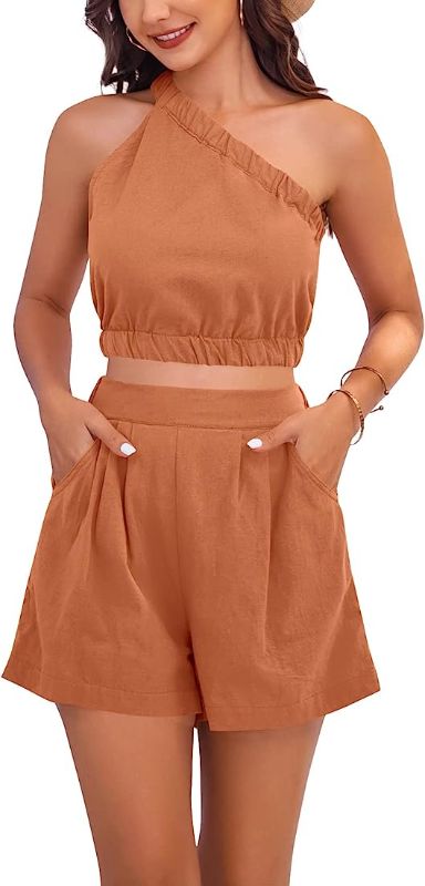 Photo 1 of SySea Womens 2 Piece Summer Beach Outfits One Shoulder Crop Tops and High Waist Shorts Matching Shorts Sets with Pockets SIZE XL (***PICTURE FOR REFERENCE***)