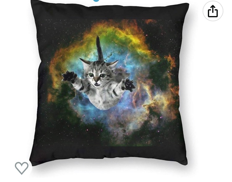 Photo 1 of 2 PACK Space Cat Throw Pillow Cover Decorative Pillowcase, Cushion Case for Sofa Couch Bed Car, 18x18 Inch with Hidden Zipper