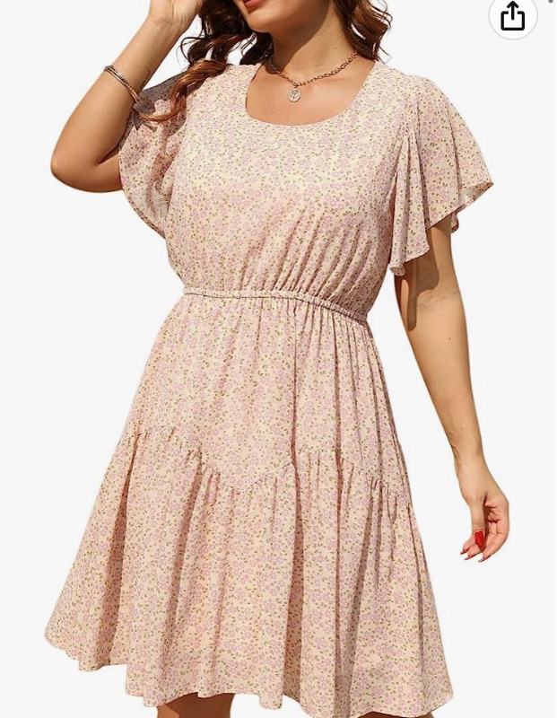 Photo 1 of 2 PACK Nemidor Womens Casual Plus Size Summer Boho Chiffon Print Midi Skater Dress with Ruffle Sleeve NEM297