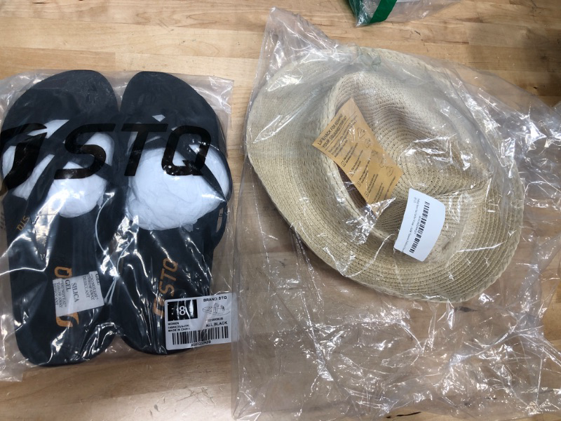 Photo 1 of 2 ITEMS, SANDALS (8) HAT BUNDLE