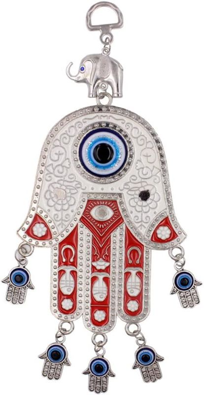 Photo 2 of Hallwayee Creative Hamsa Hand Wall Pediments Hanging Evil Eyes Decor Devil’s Blue Eyes Pendant Handcraft Good Lucky Ornament for Home Window Car Office Bag...