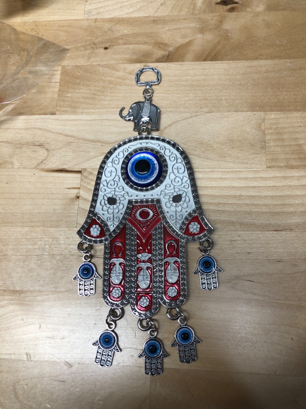 Photo 1 of Hallwayee Creative Hamsa Hand Wall Pediments Hanging Evil Eyes Decor Devil’s Blue Eyes Pendant Handcraft Good Lucky Ornament for Home Window Car Office Bag...