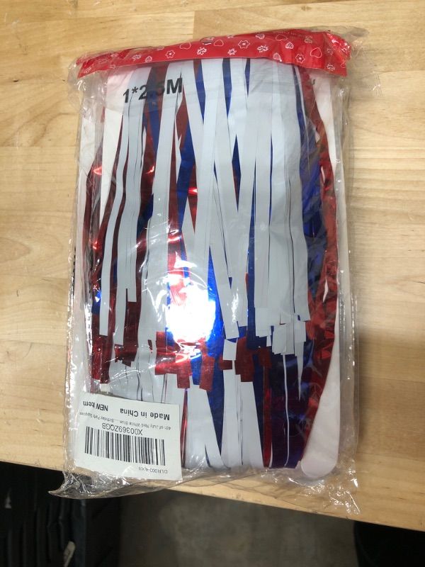 Photo 2 of 4th of July Decorations, 4Pack Red White Blue Tinsel Foil Fringe Curtains DIY Garland Independence Day Patriotic Party Photo Booth Props Streamer Backdrop Door Wall Decorations America Party Supplies Red+white+blue 8.2x3.3Ft-4Pack