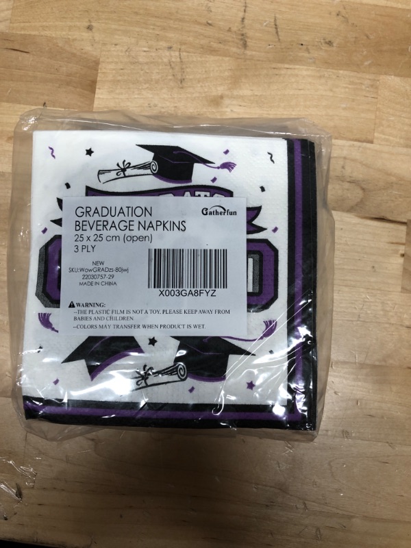 Photo 2 of Graduation Party Supplies Disposable Paper Cocktail Napkins for 2023 Graduation Party Decorations, 80 Pack?purple and black?