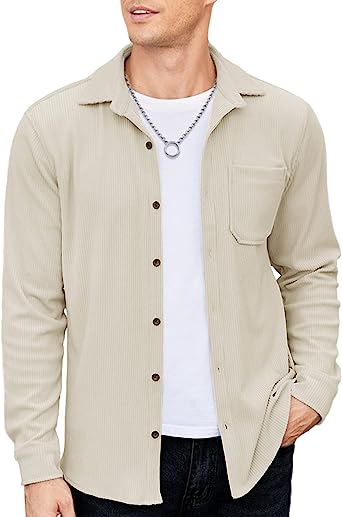 Photo 1 of COOFANDY Men's Corduroy Shirt Casual Shacket Long Sleeve Button Down LightweiGHT --- MEDIUM