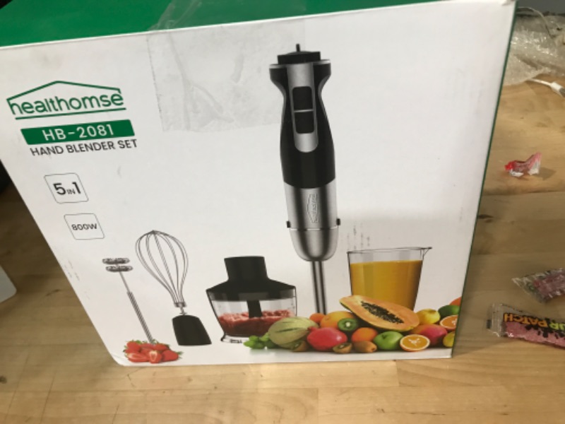 Photo 2 of Immersion Blender Handheld, 5-In-1 [Upgraded] Hand Blender, healthomse 800W 12-Speed Powerful Stainless Steel Stick Blender with Milk Frother,Egg Whisk, 4-Blades 500ml Chopper and 700ml Beaker with Lid