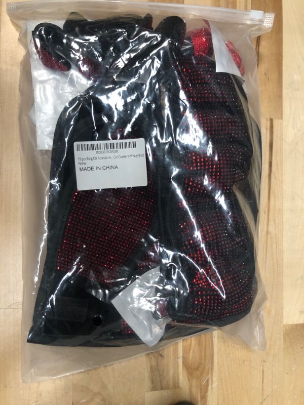 Photo 1 of 19 pcs Bling Car Accessories Set for Women, Bling Steering Wheel Cover, Bling Seat Belt Covers, Bling Handbrake Cover, Bling Car Shift Gear Cover, Bling Car Charger, Bling Car Coasters (White) (Red)