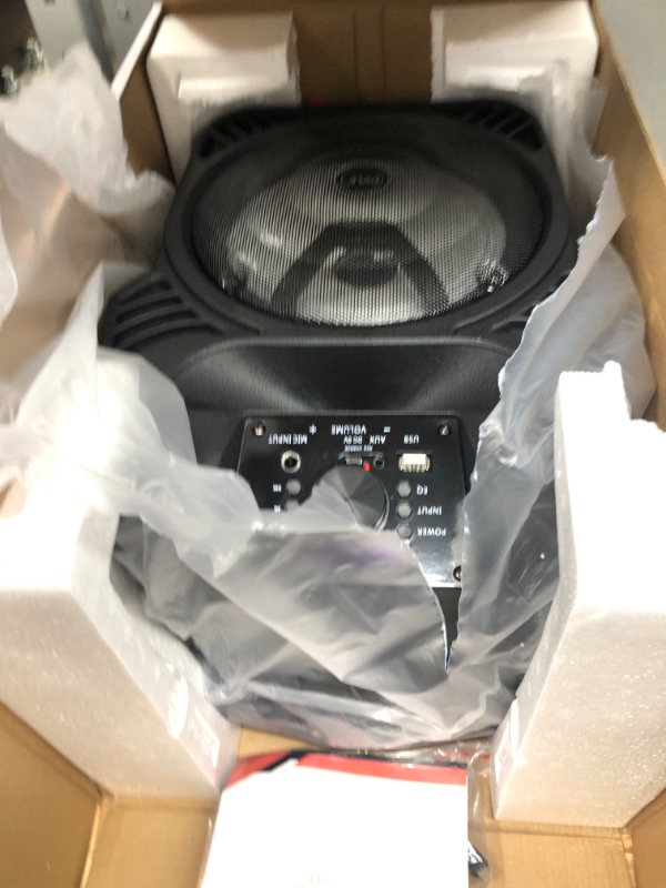 Photo 1 of 400W Portable Bluetooth PA Loudspeaker - 8” Subwoofer System, 4 Ohm/55-20kHz, USB/MP3/FM Radio/ ¼ Mic Inputs, Multi-Color LED Lights, Built-in Rechargeable Battery w/ Remote Control - Pyle PPHP844B