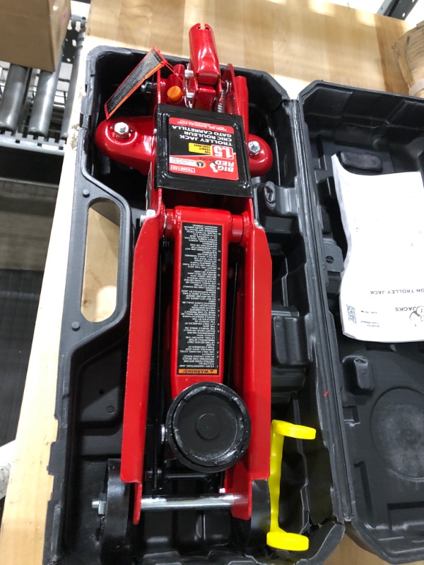 Photo 2 of BIG RED TAM820014S Torin Hydraulic Trolley Service/Floor Jack with Blow Mold Carrying Storage Case, 1.5 Ton (3,000 lb) Capacity, Red 1.5 Ton with Storage Case